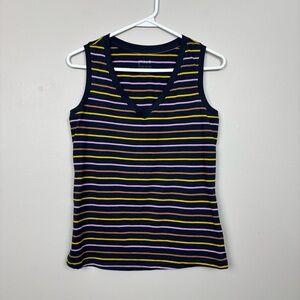 Pact Organic Tank Top XS Blue Multi Stripe Sleeveless‎ V-Neck Pullover Shirt